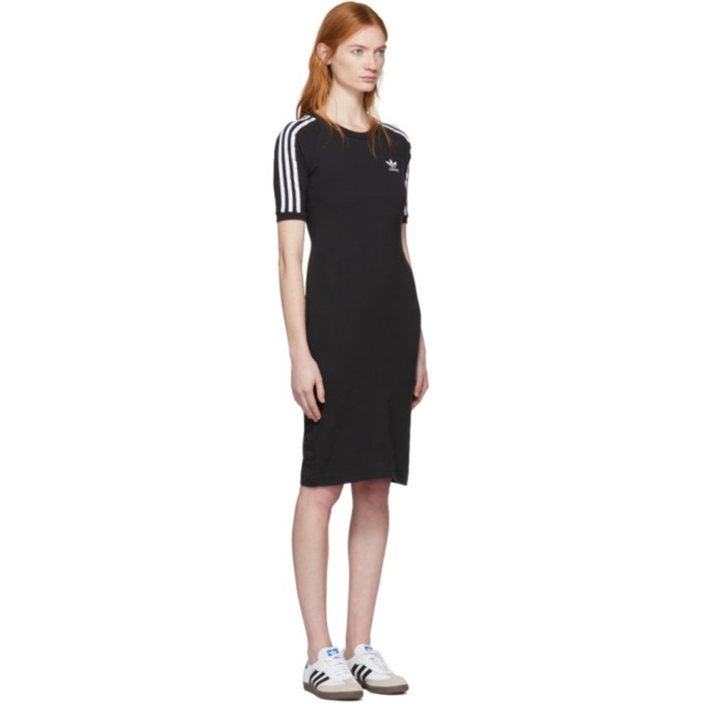 Adidas Black and White Striped Midi Dress